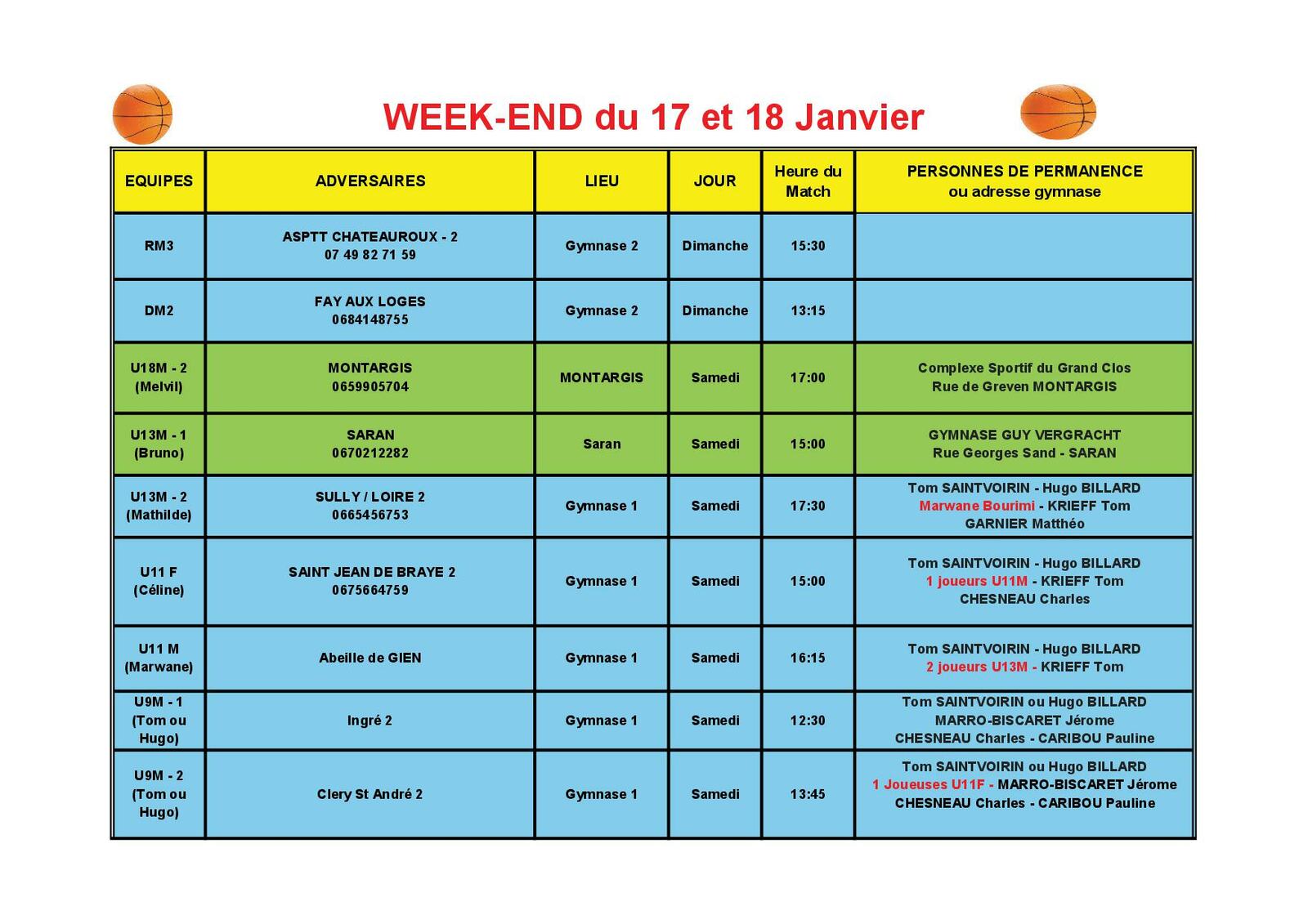 News 20 : planning des matchs des 17 et 18/01/2026