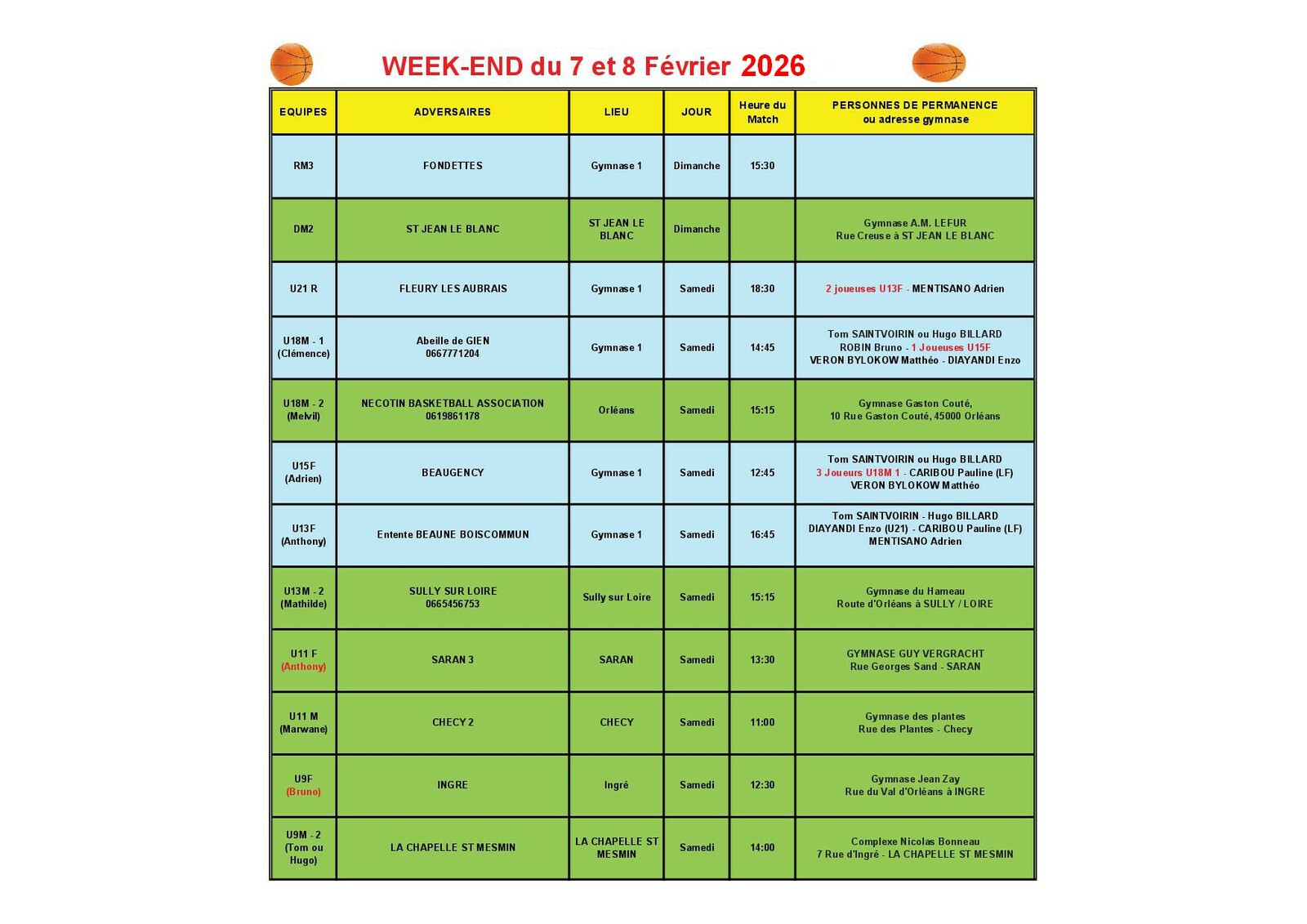 News 23 : planning des matchs des 07 et 08/02/2026
