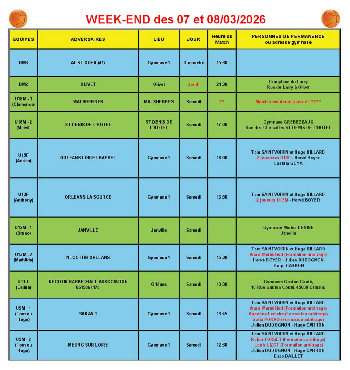 News 24 : planning des matchs des 07 et 08/03/2026