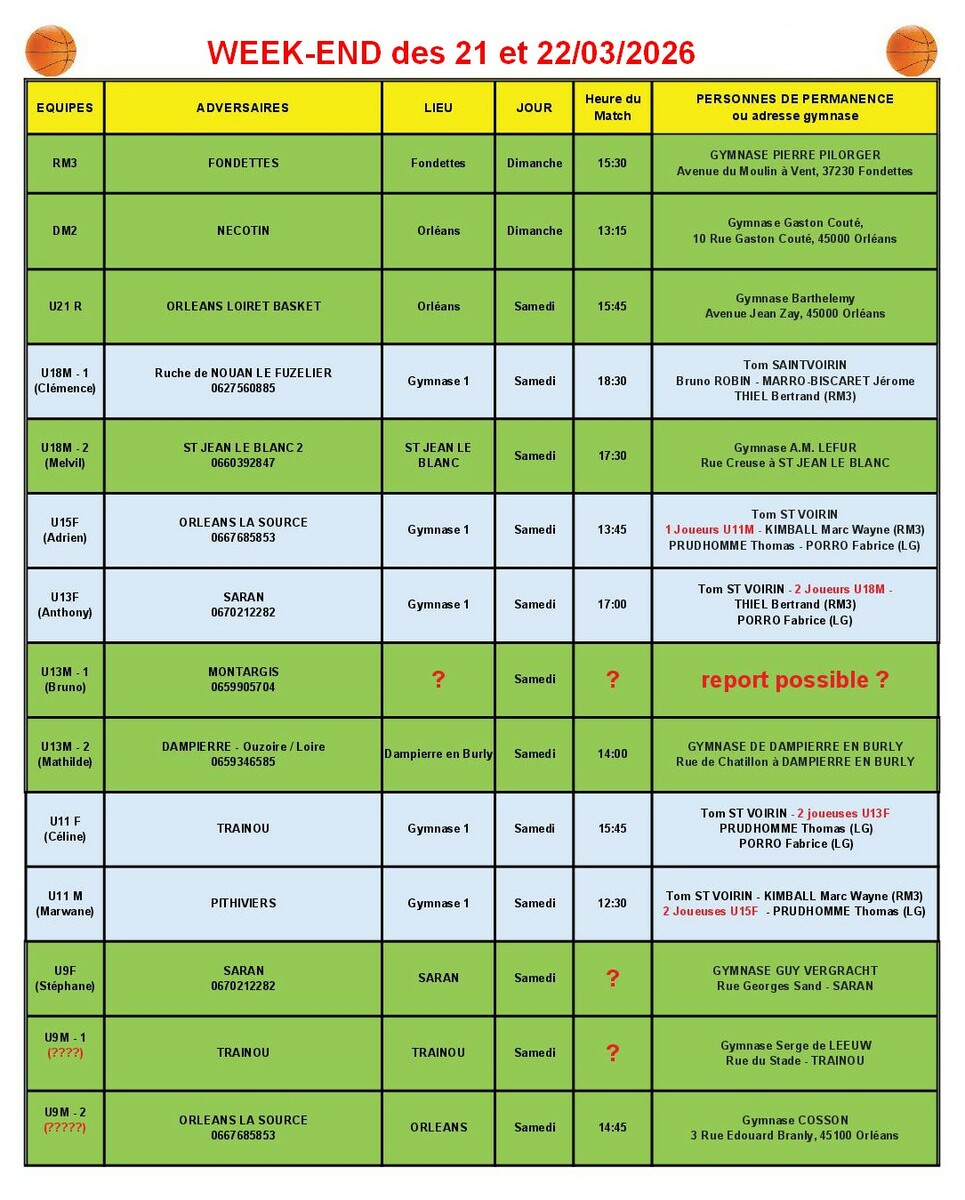 News 26 : planning des matchs des 21 et 22/03/2026