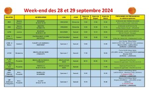 News 004 : planning des matchs des 28 et 29/09/2024