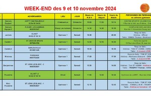 News 010 : planning des matchs des 9 et 10/11/2024