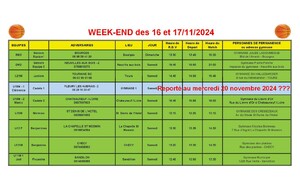 News 011 : planning des matchs des 16 et 17/11/2024