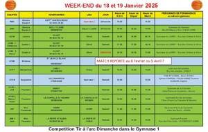 News 020 : planning des matchs des 18 et 19/01/2025