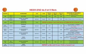 News 026 : planning des matchs des 08 et 09/03/2025