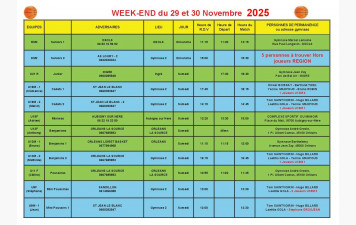 News 16 : planning des matchs des 29 et 30/11/2025