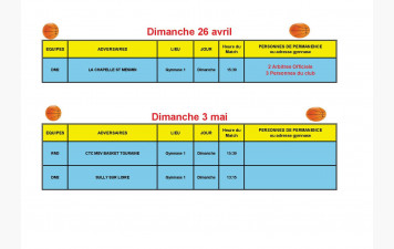 News 30 : planning des matchs de fin avril et début mai 2026
