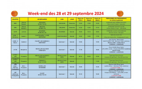 News 004 : planning des matchs des 28 et 29/09/2024