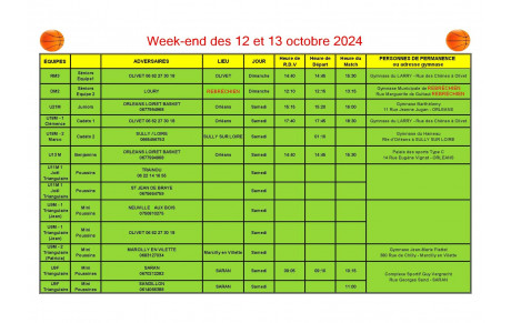 News 006 : planning des matchs des 12 et 13/10/2024