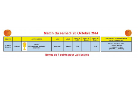 News 009 : ANNULÉ - match du 26/10/2024 / Coupe territoriale