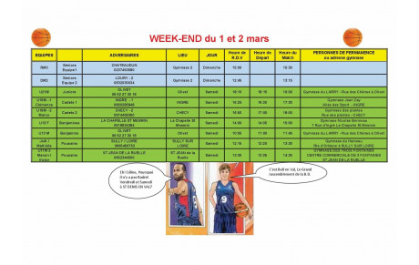 News 025 : planning des matchs des 01 et 02/03/2025