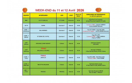 News 29 :planning des matchs des 11 et 12/04/2026